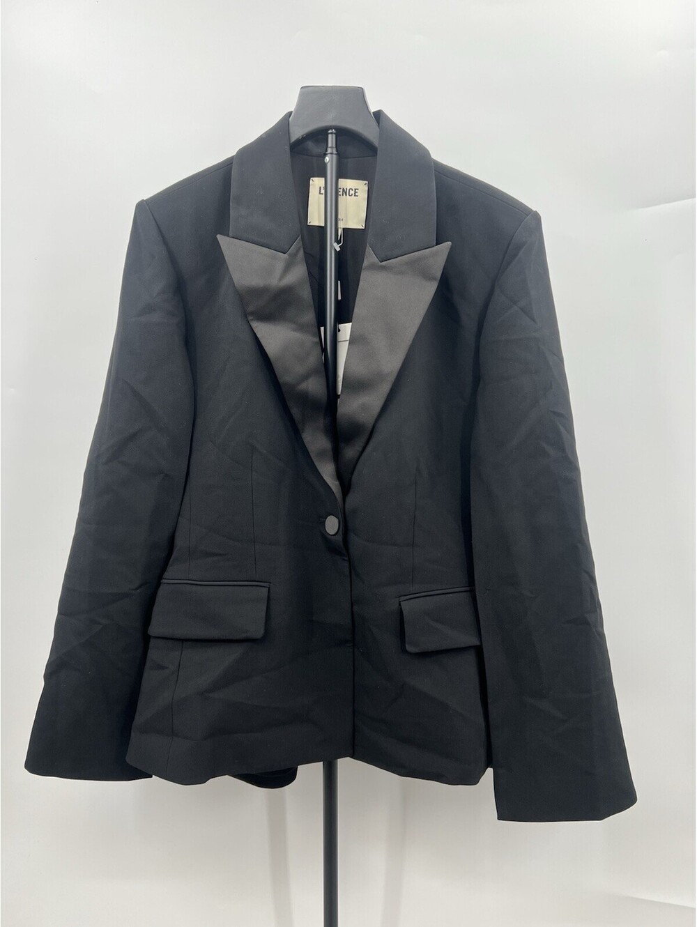 L'Agence Blazer Black Tuxedo Satin Peak Lapel Single Button Suit 6